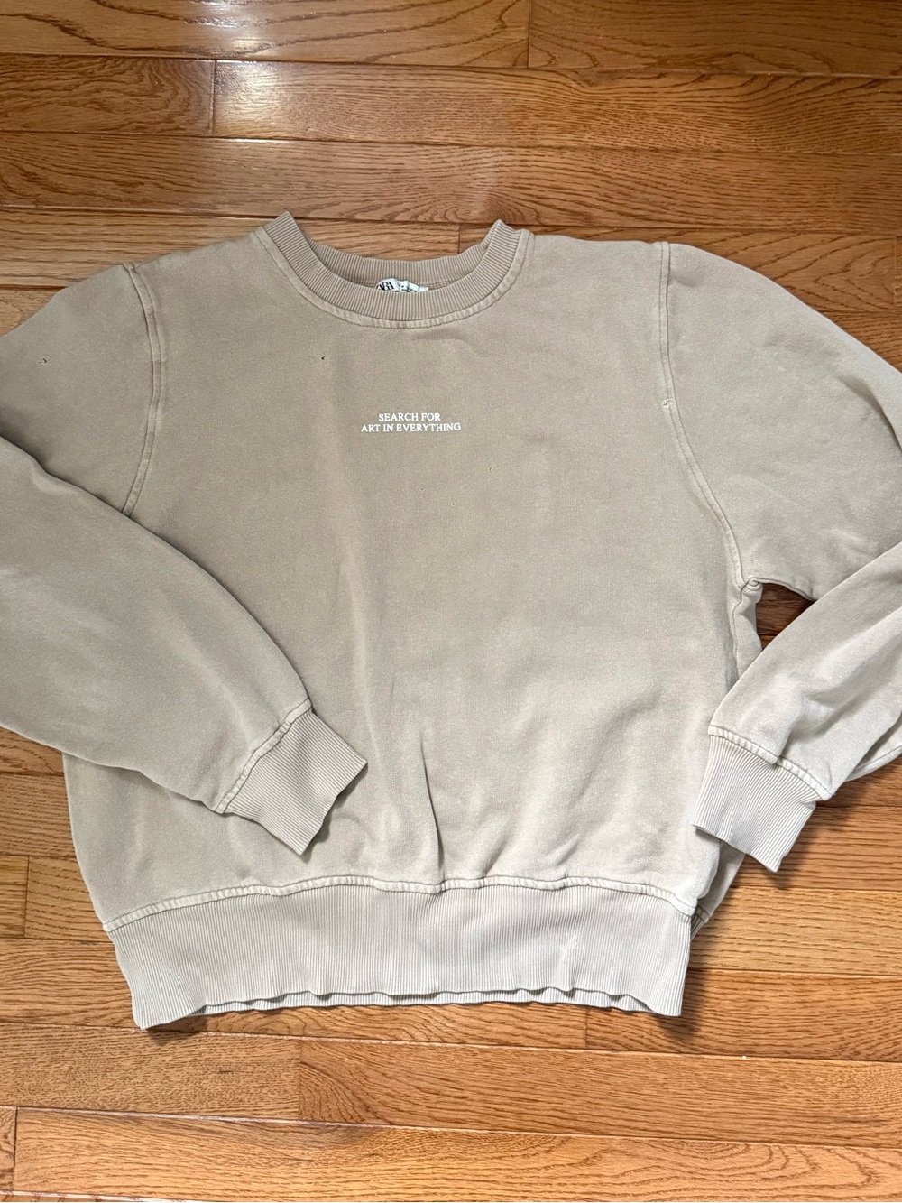 Zara - Search For Art lightly distressed crewneck Sweatshirt - Taupe - Medium